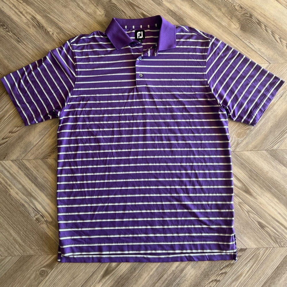 FJ purple with white and grey stripes golf shirt